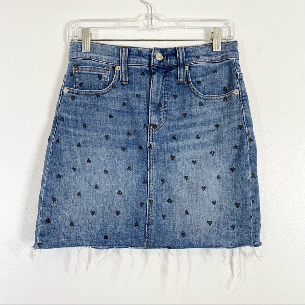 MADEWELL NWT Heart Print Stretch Denim Mini Skirt - Picture 2 of 8